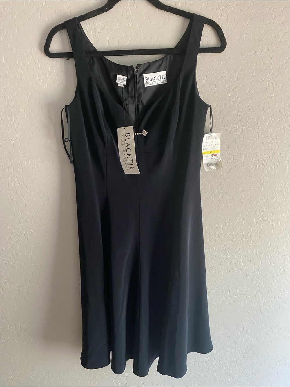 VTG 90s Oleg Cassini Black Tie Cocktail Dress 10 NWT Rhinestone Black Dress